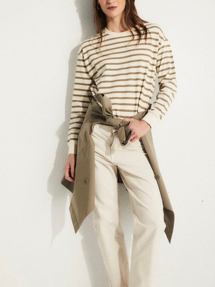 Olive/EcruStriped Sweat Shirt by Ese O Ese