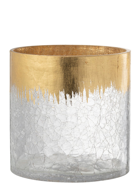 Large Crackle Glass Hurricane Candle Holder