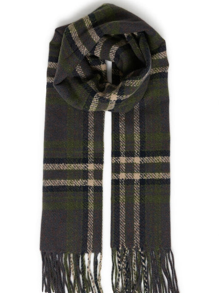 Moss Green and Chocolate Check Scarf by B Young