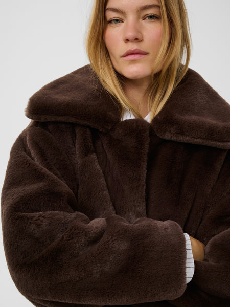 Chocolate Faux Fur Coat by Soaked