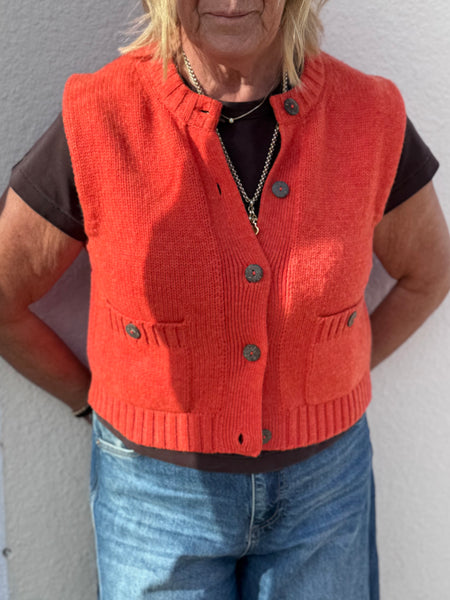 Orange Cashmere Mix Button Tank by Cashmere Goose