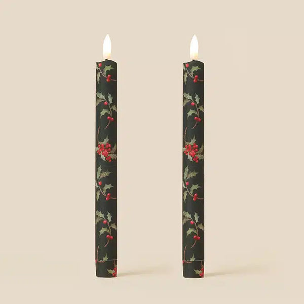 Evergreen Holly Led Wax Candle Box of 2