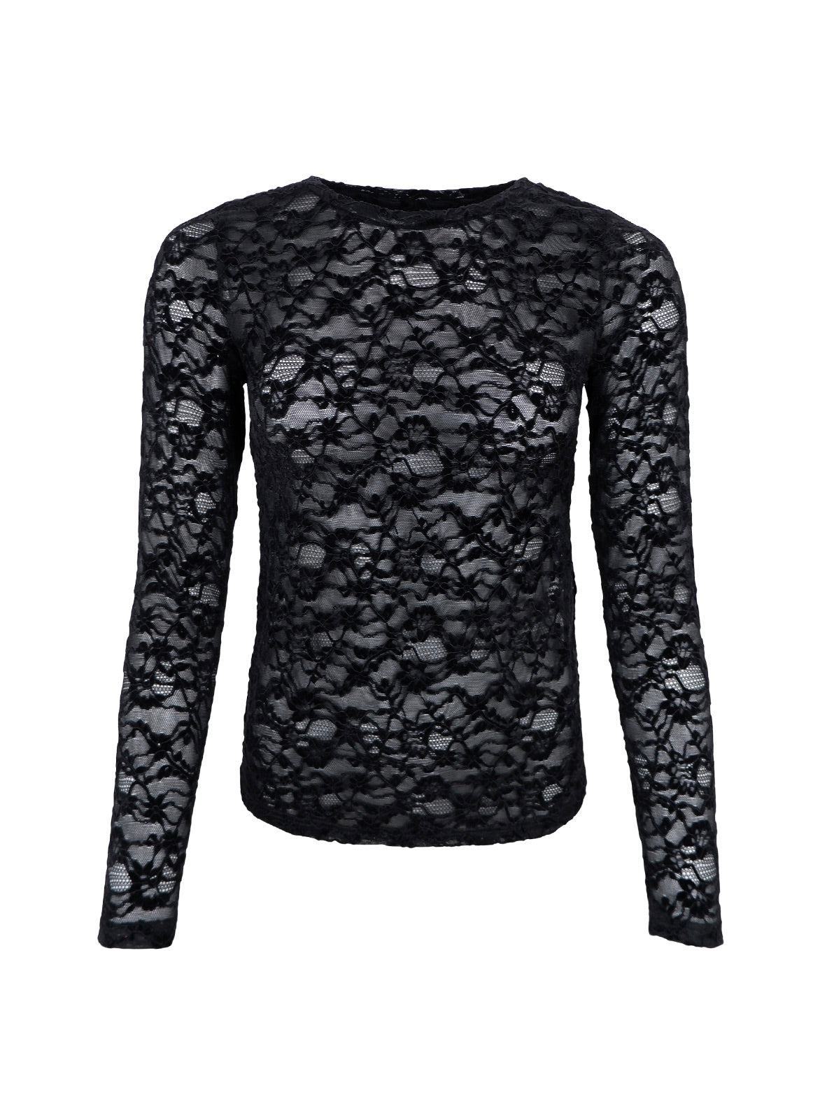 Black Flower Lace Stretch Tee by Black Colour