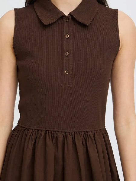 Chocolate Mixed Media Midi Dress by Ichi