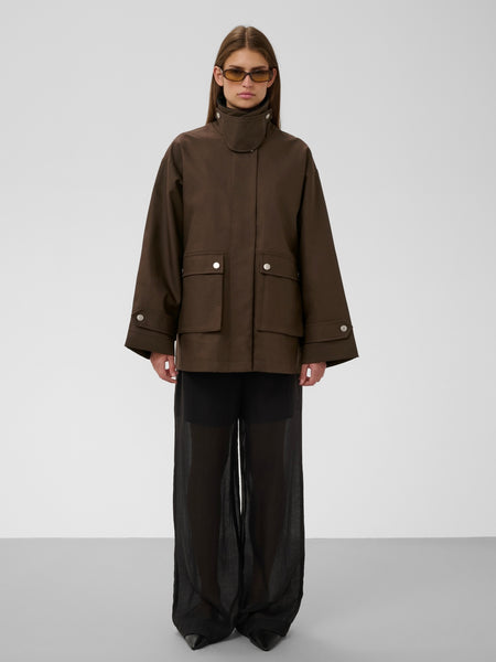 Chocolate Funnel Collar Barn Jacket by Soaked