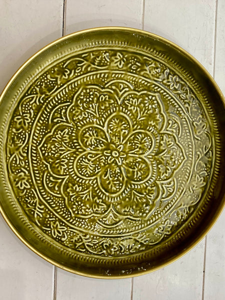 Olive Metal Berbere Tray Large