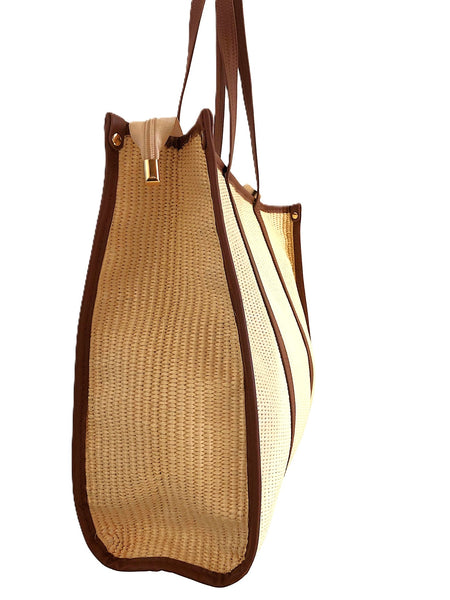 Woven Cream And Tan Tote