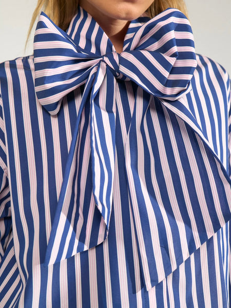 Blue Stripe Bow Blouse by Numph