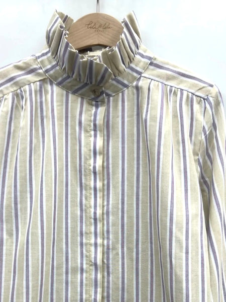 Taupe Stripe Frill High Collar Blouse By Lili and Lala