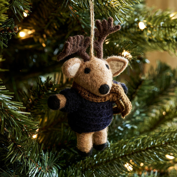 Natural Felt Reindeer Christmas Decoration