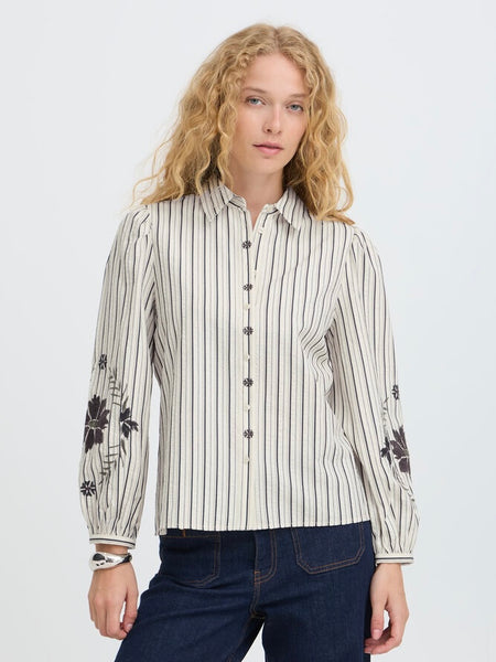 Chocolate Stripe Embroidery Blouse by B Young