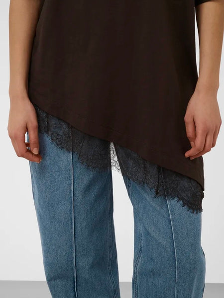 Chocolate Asymmetric Lace Tee By Soaked