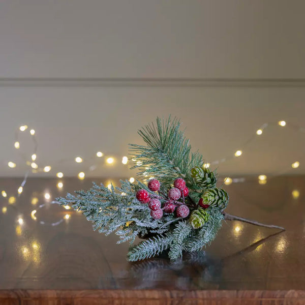 Foliage & Red Berry Snowy Sprig By Grand Illusions