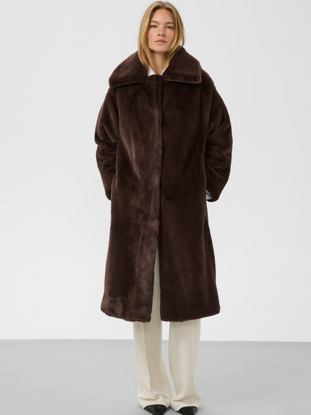 Chocolate Faux Fur Coat by Soaked