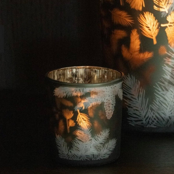 Pinecone Forest Green Glass Tea Light Holder