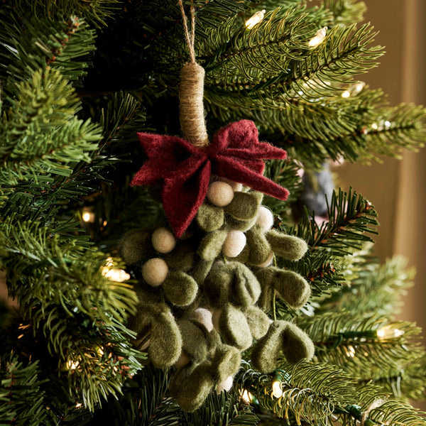 Felt Mistletoe Sprig With Berry Bow Christmas Decoration
