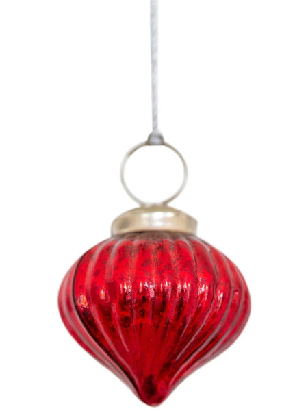 Red Antique Glass Ribbed Bulb Decoration