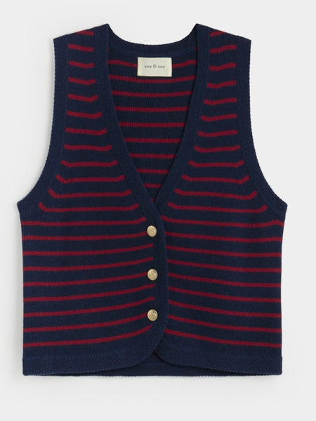 Navy/Red Stripe Sleeveless Cardi by Ese O Ese