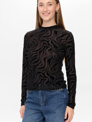 Black Jersey Zebra Print Top By Nümph
