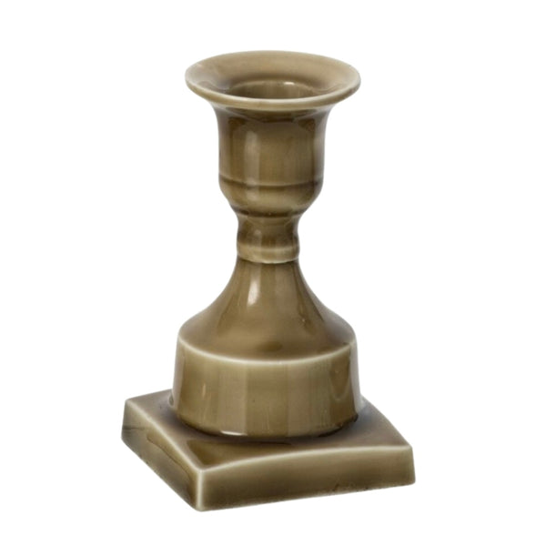 Olive Green Candle Stick Holder- Square Base