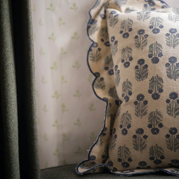 Denim Scallop Print Cushion 40x40cm