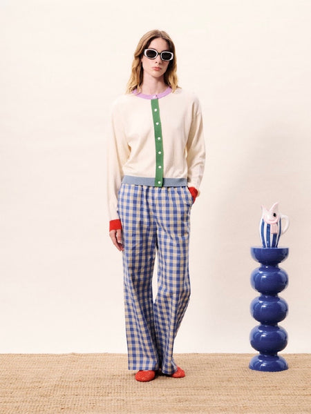 Cream Colour Block Cardigan by Frnch