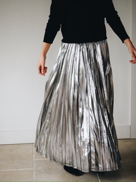 Silver Pleated Maxi Skirt by B Young