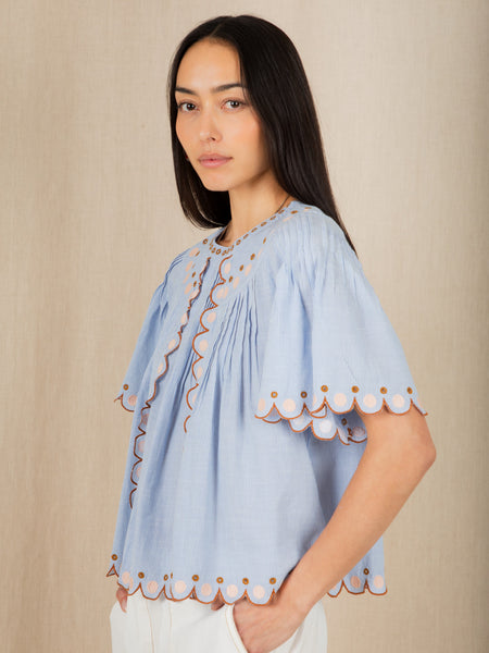 Blue Stripe Embroidered Flora Blouse by Bonte