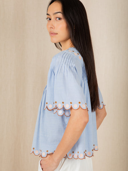 Blue Stripe Embroidered Flora Blouse by Bonte