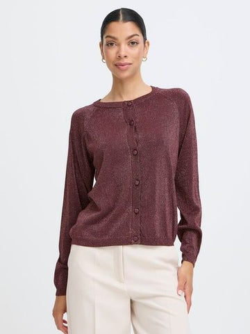 Burgundy Lurex Knitted Cardigan by B Young