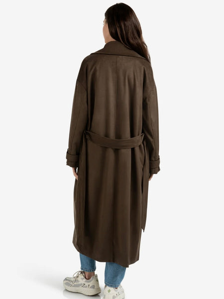 Chocolate Brown Faux Suede Trench By Yaya