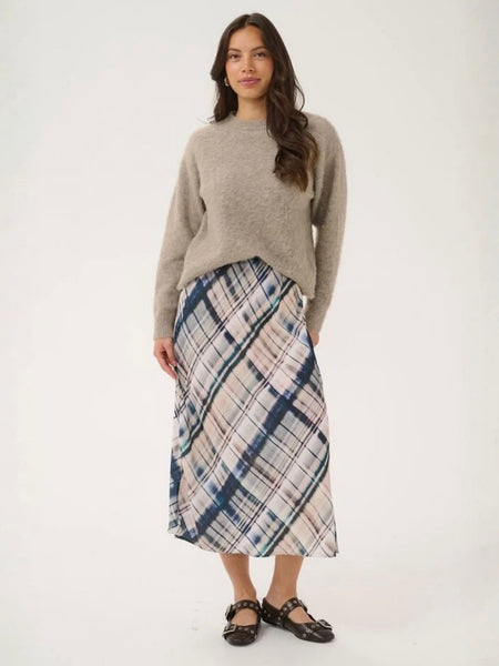 Sky Blue Abstract Check Midi Skirt by Saint Tropez