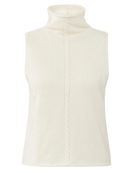 Off White Cable High  Neck Sleeveless Knit  By Yaya