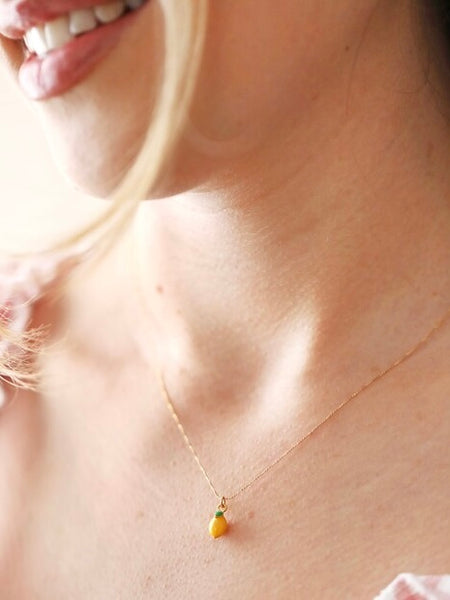 Enamel Lemon Pendent Necklace by Lisa Angel