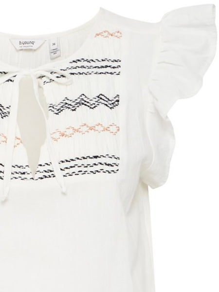 White Embroidered Frill Sleeve Blouse by B Young