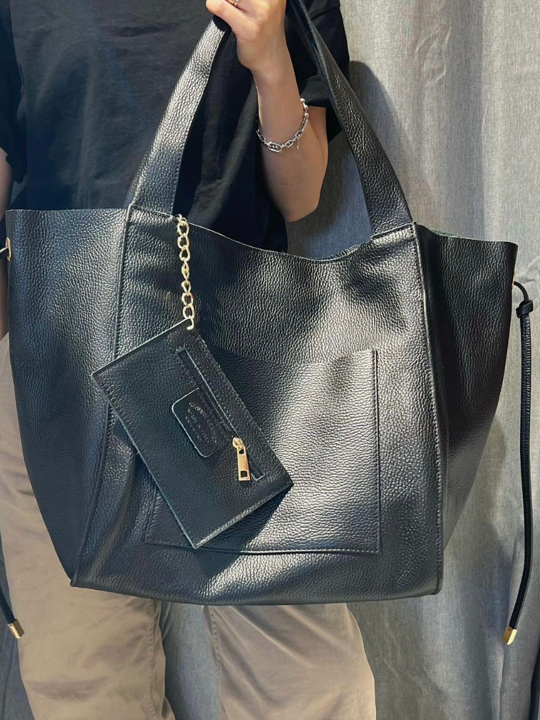Black Leather Large Shoulder Bag