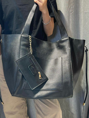 Black Leather Large Shoulder Bag