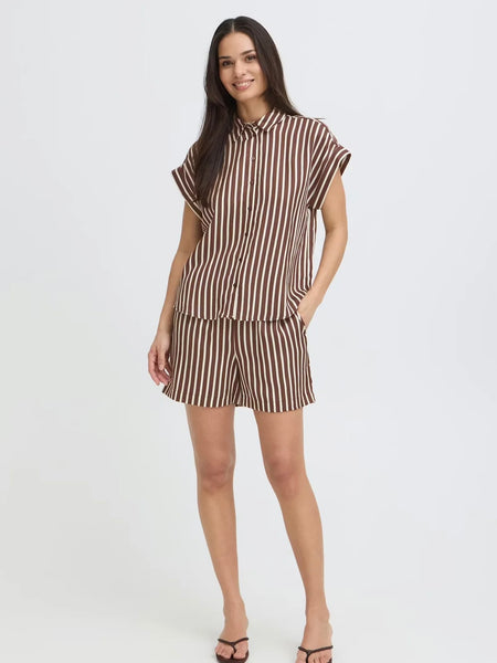 Chocolate French Striped Shorts by B Young