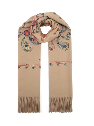 Camel Multi Bright Embroidered Scarf