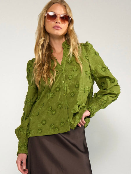 Olive Green Floral Appliqué Blouse by Nümph