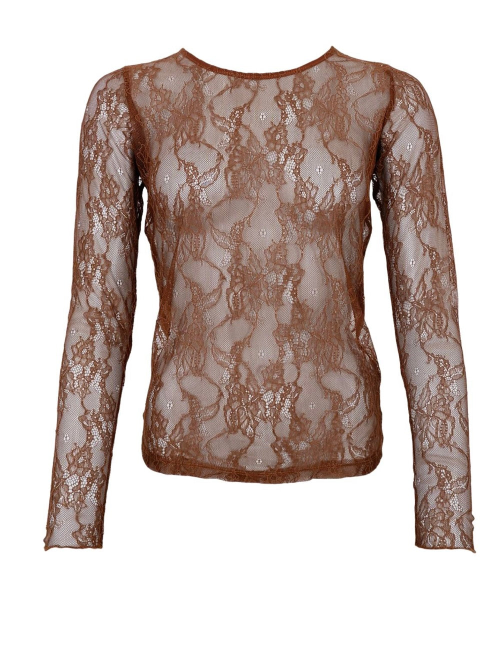 Brown Lace Long Sleeve Top By Black Colour