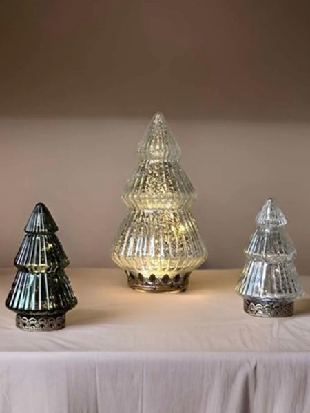 Silver Glass Light Up Christmas Tree 22cm