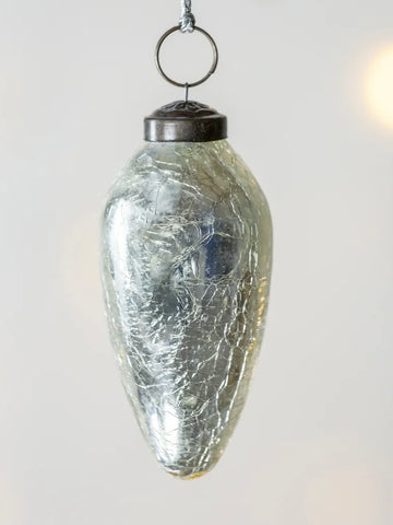 Silver Antique Crackle Cone Bauble