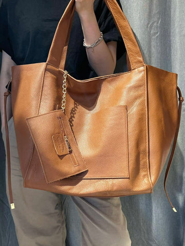 Tan Leather Large Shoulder Bag