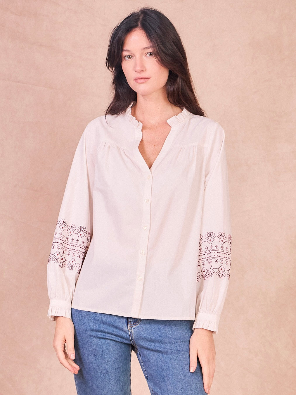 Ecru Frill Abelita Collar Blouse by Calie