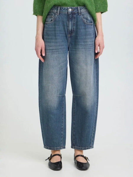Mid Blue Vintage Wash Barrel Jean by B.Young