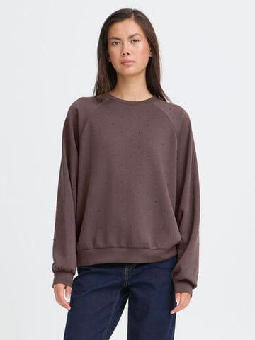 Burgundy Sequin Jersey Top By ICHI