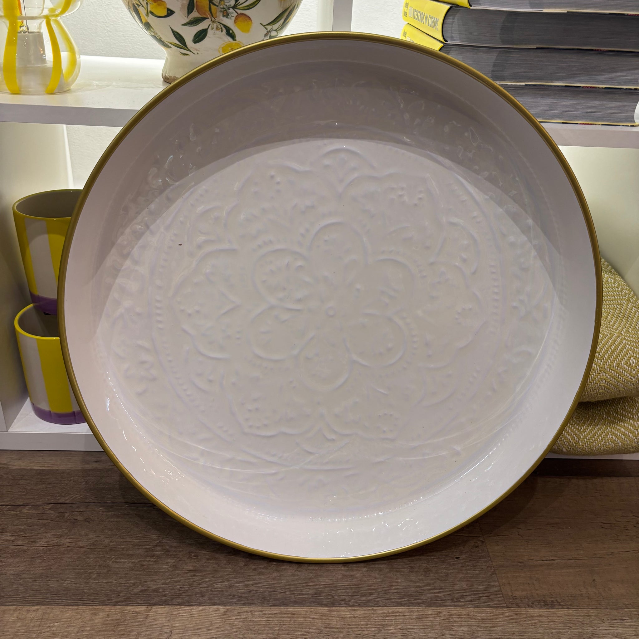 White Metal Berbere Tray Large