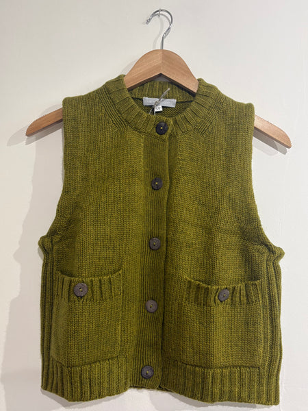 Chartreuse Cashmere Mix Button Up Tank by Cashmere Goose