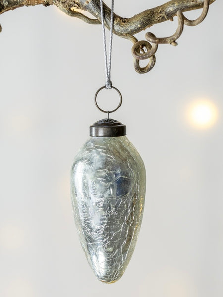 Silver Antique Crackle Cone Bauble